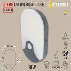 CATA CT-7093 20W Palermo Sıva Üstü  Led Armatür Sensörlü (4000K)