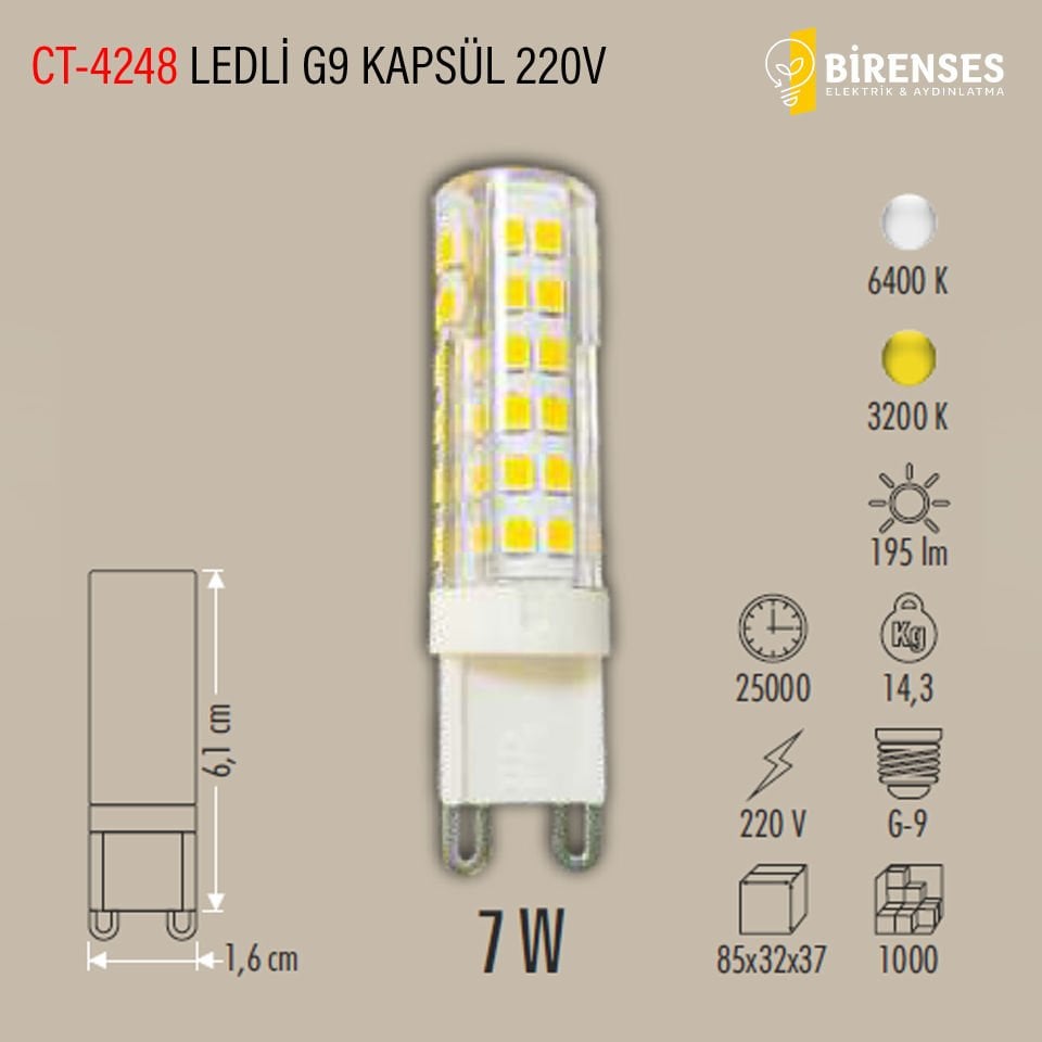 CATA CT-4248G 7W Ledli G-9 Kapsül Ampul 220V Günışığı
