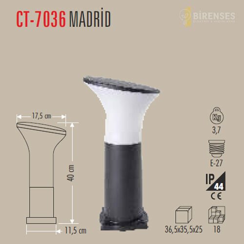 CATA CT-7036 Madrid Bahçe Armatürü 40 Cm E27