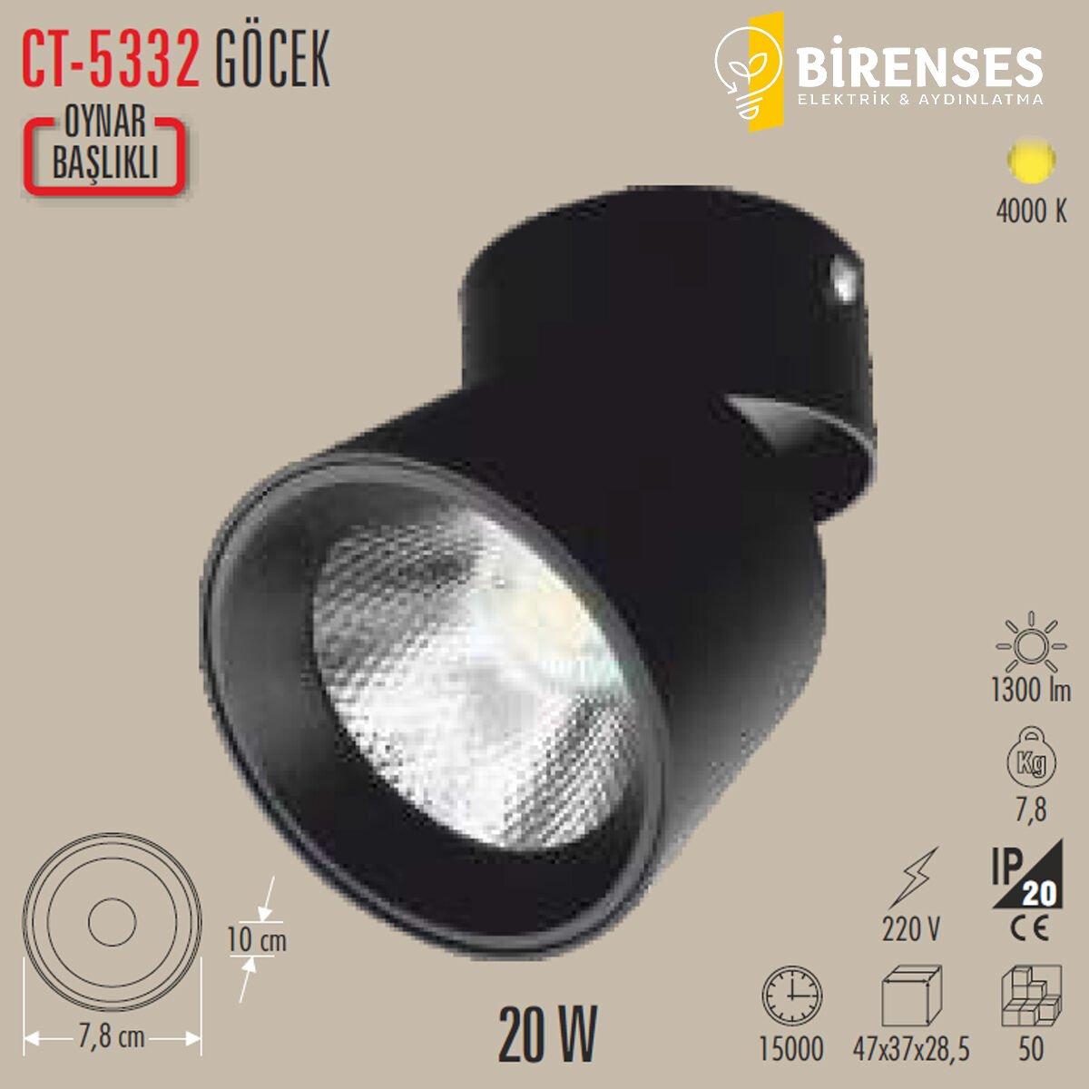 CATA CT-5332 20W Göcek Sıva Üstü  Led Armatür(4000K)