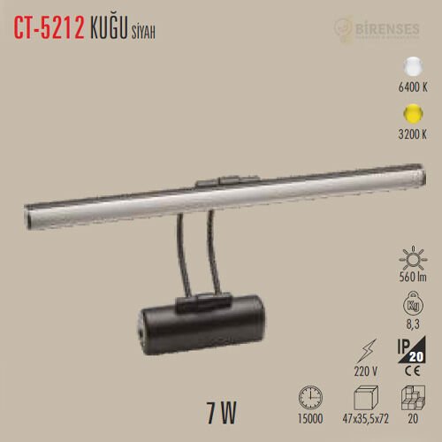 CATA CT-5212SB 7W Siyah Ledli Kuğu Aplik Beyaz