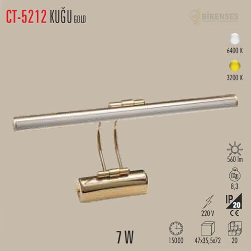 CATA CT-5212GB 7W Gold Ledli Kuğu Aplik Beyaz Isık