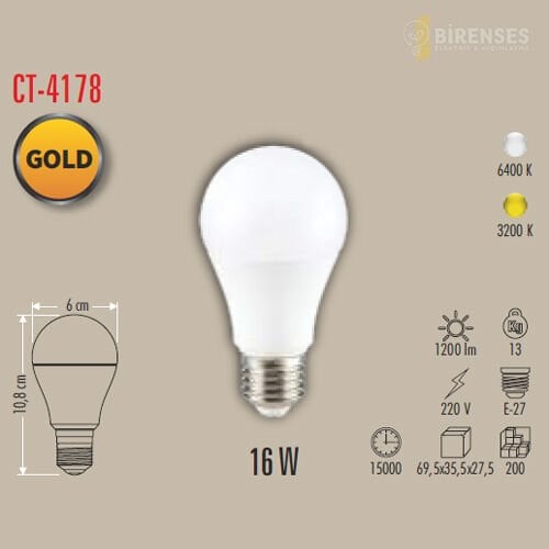 CATA CT-4178B 16W Led Ampul Gold E-27 Beyaz