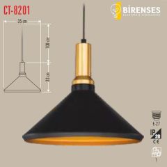 CATA CT-8201 Dekoratif Sarkıt Armatür (Siyah+Gold Duy+35Cm)