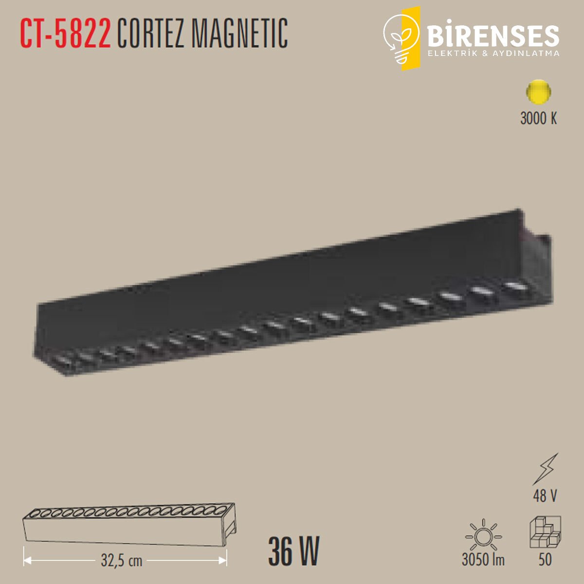 CATA CT-5822 36W Cortez Magnetic Spot Siyah Günışığı
