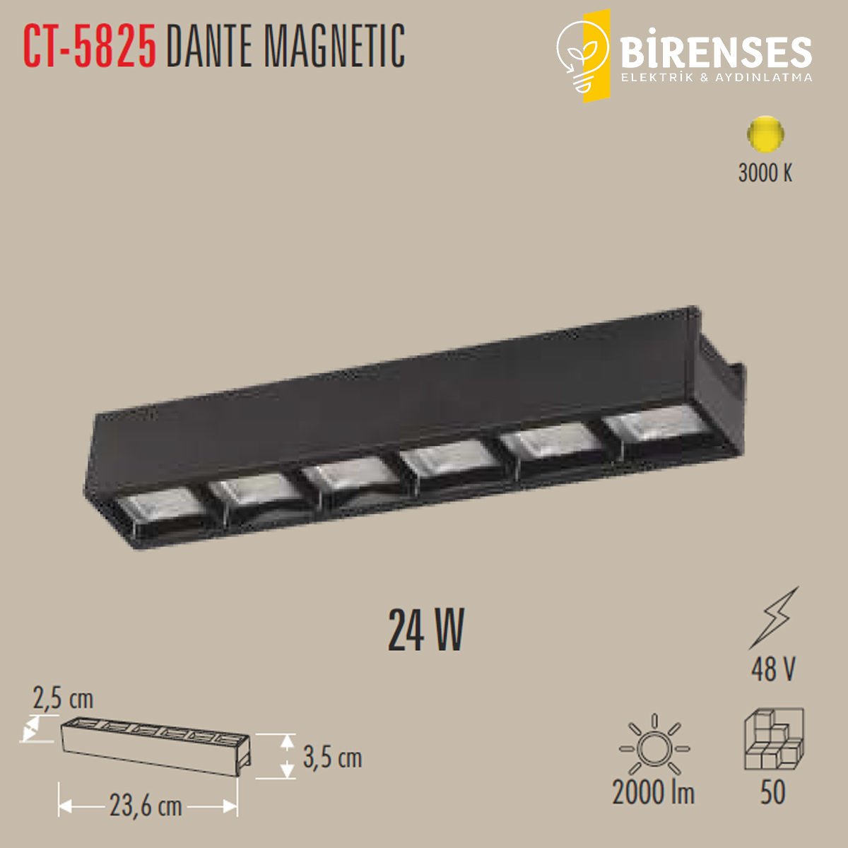 CATA CT-5825 24W Dante Magnetic Spot Siyah Günışığı