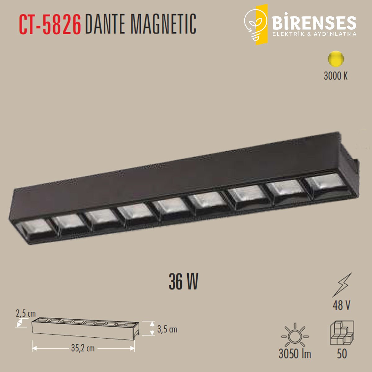 CATA CT-5826 36W Dante Magnetic Spot Siyah Günışığı