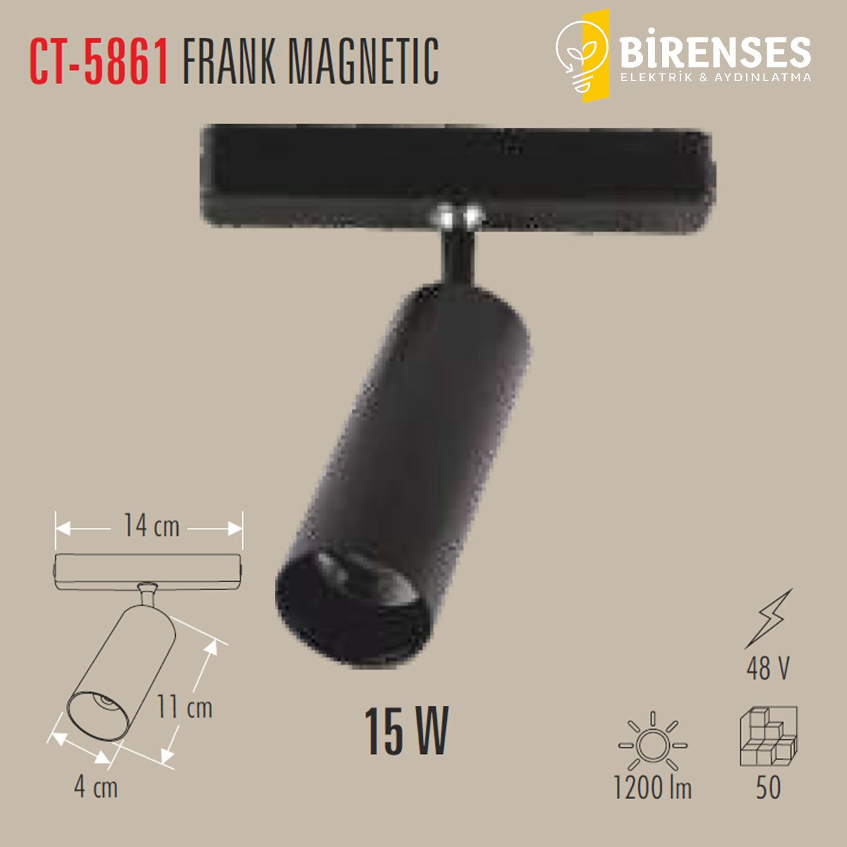 CATA CT-5861 15W Frank Magnetic Spot Siyah Günışığı