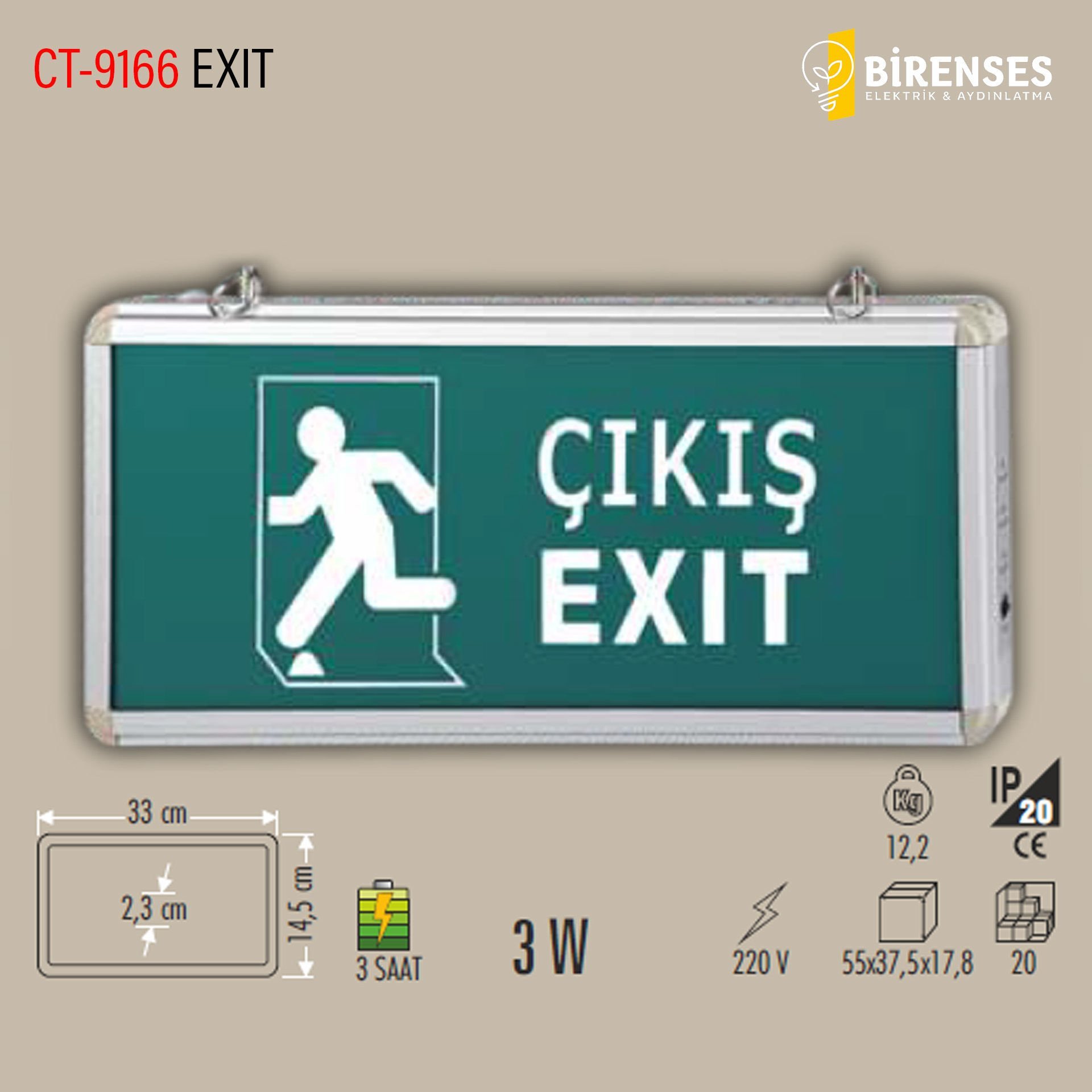 CATA CT-9166 3W Exıt Çıkış Armatürü Ledli 3 Saat Akülü
