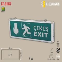 CATA CT-9167 3W Exıt Çıkış Armatürü Ledli 3 Saat Akülü