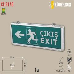 CATA CT-9170 3W Exıt Çıkış Armatürü Ledli 3 Saat Akülü