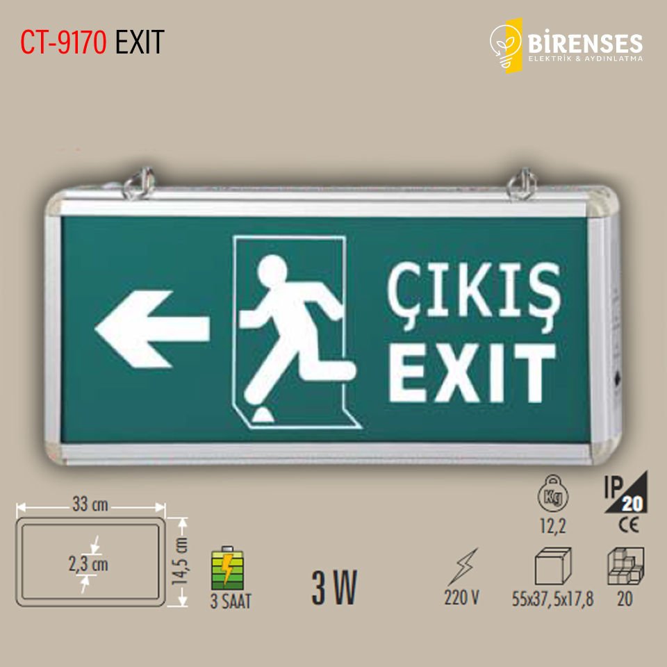 CATA CT-9170 3W Exıt Çıkış Armatürü Ledli 3 Saat Akülü