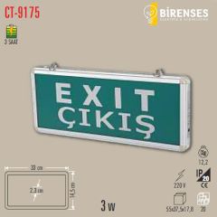 CATA CT-9175 3W Exıt Çıkış Armatürü Ledli 3 Saat Akülü