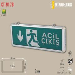 CATA CT-9178 3W Exıt Çıkış Armatürü Ledli 3 Saat Akülü