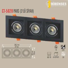 CATA CT-5020 Pars Üçlü Spot - Siyah Boş Kasa