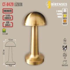 CATA CT-8429 Lizbon Gold Şarjlı Masa Lambası