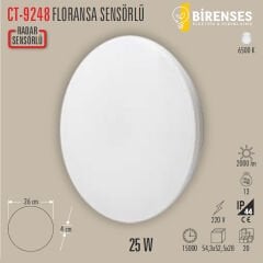 CATA CT-9248 25W Floransa Radar Sensörlü Led Armatür (Beyaz)